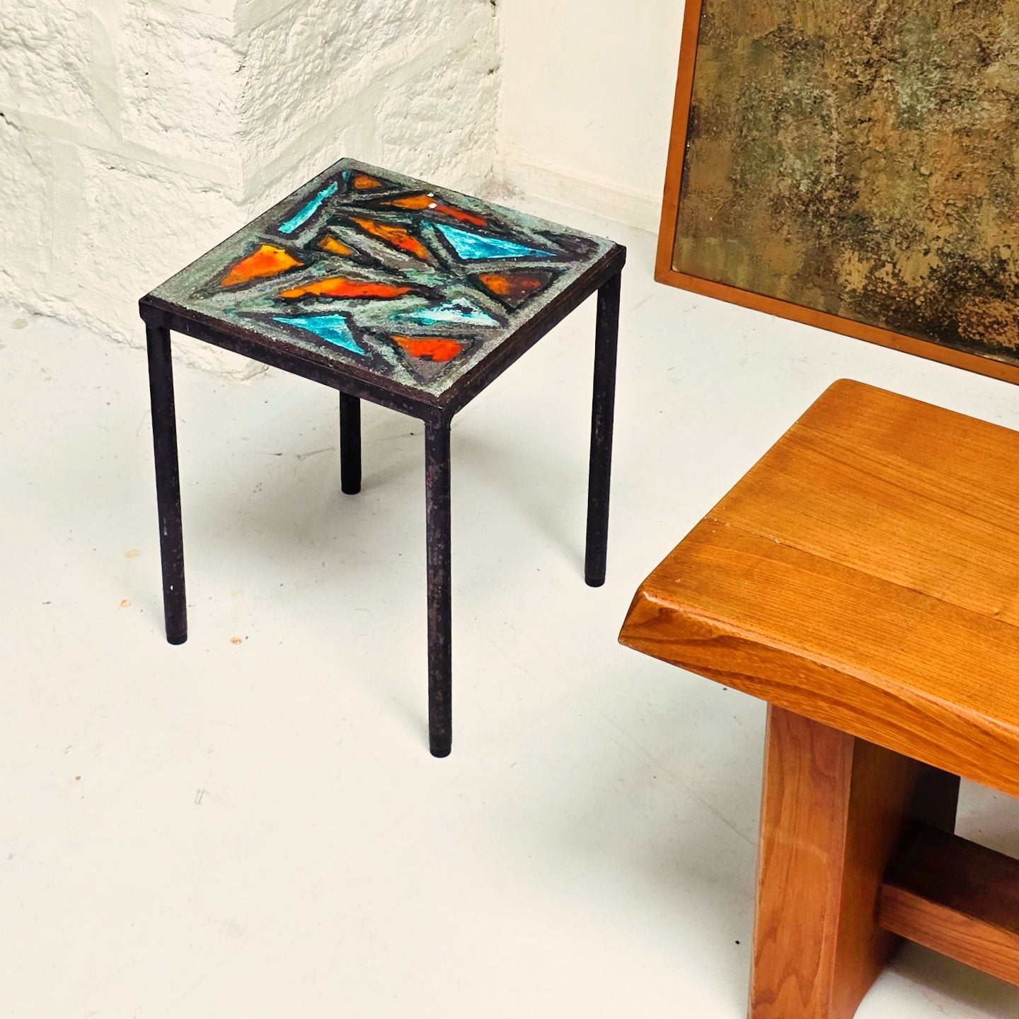 Coffee table end table in enamelled lava stone