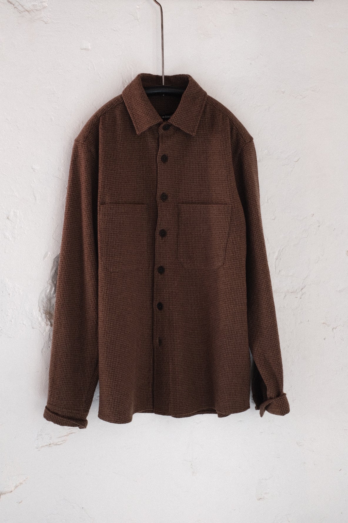 Two Pocket Shirt, laine et coton pied-de-poule brun – Evan Kinori
