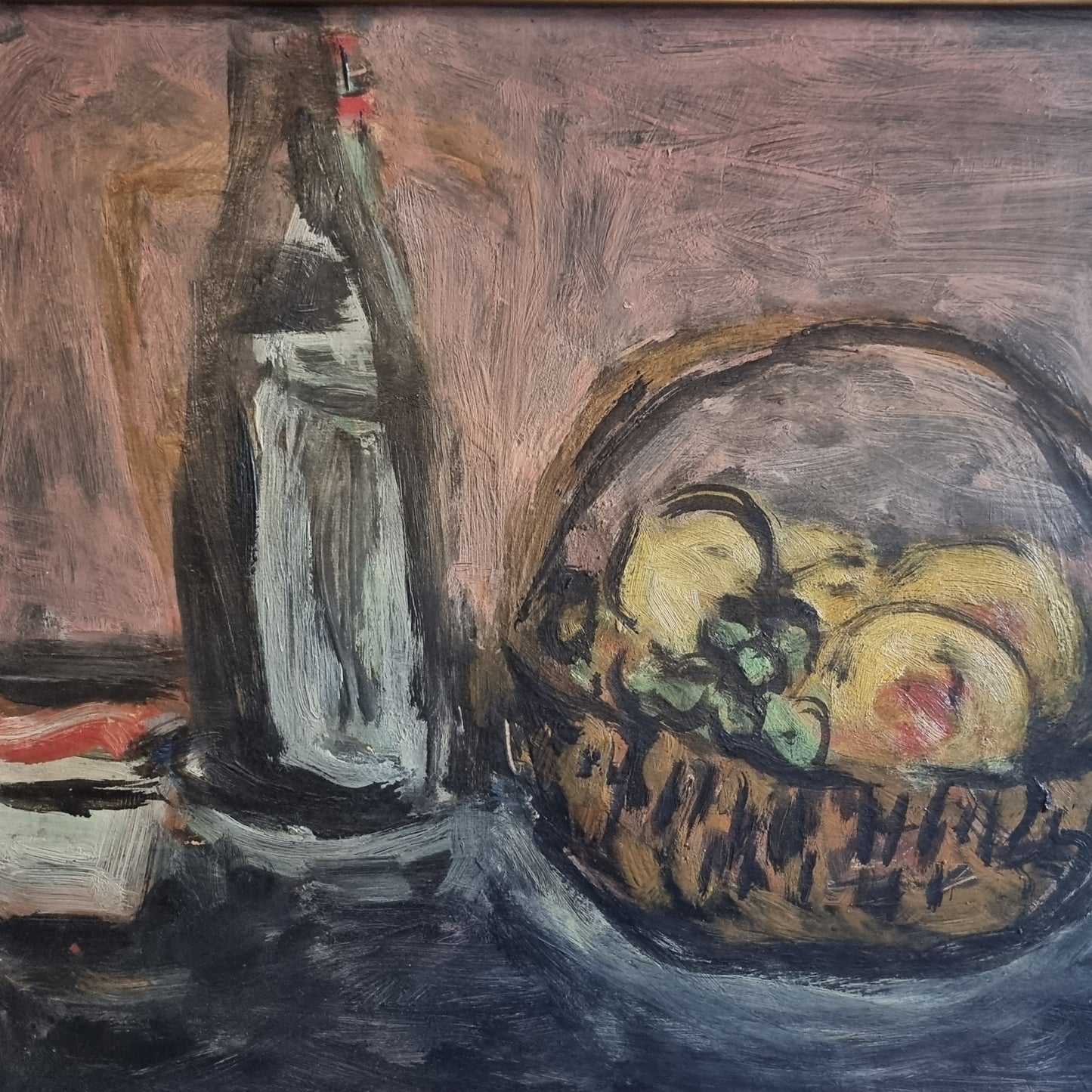Huile sur panneau , nature morte aux fruits, Pierre Brune