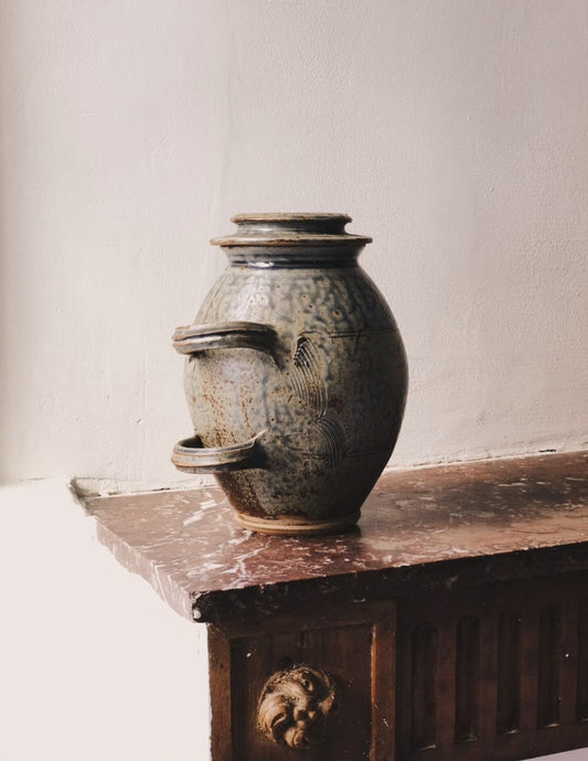 Glazed ceramic vase with two handles by Eric Astoul, La Borne
