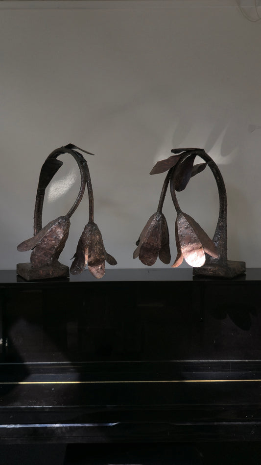 Paire de lampes brutalistes en Bronze