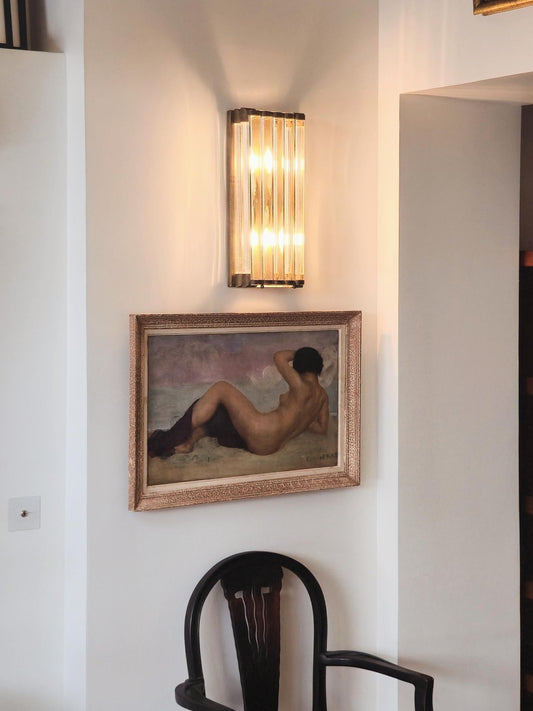 Applique art déco en cuivre et verre, France 1930