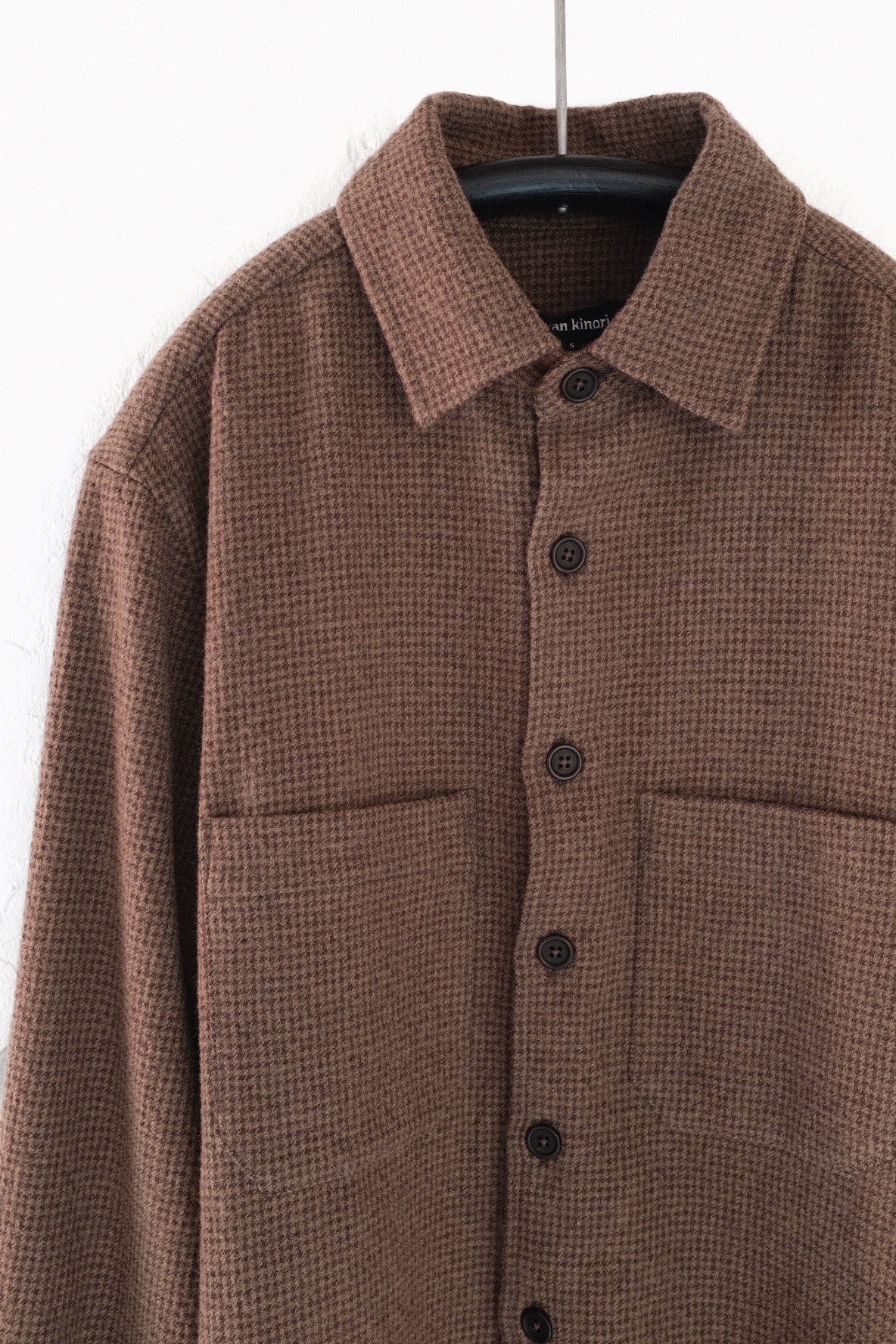 Two Pocket Shirt, laine et coton pied-de-poule brun – Evan Kinori